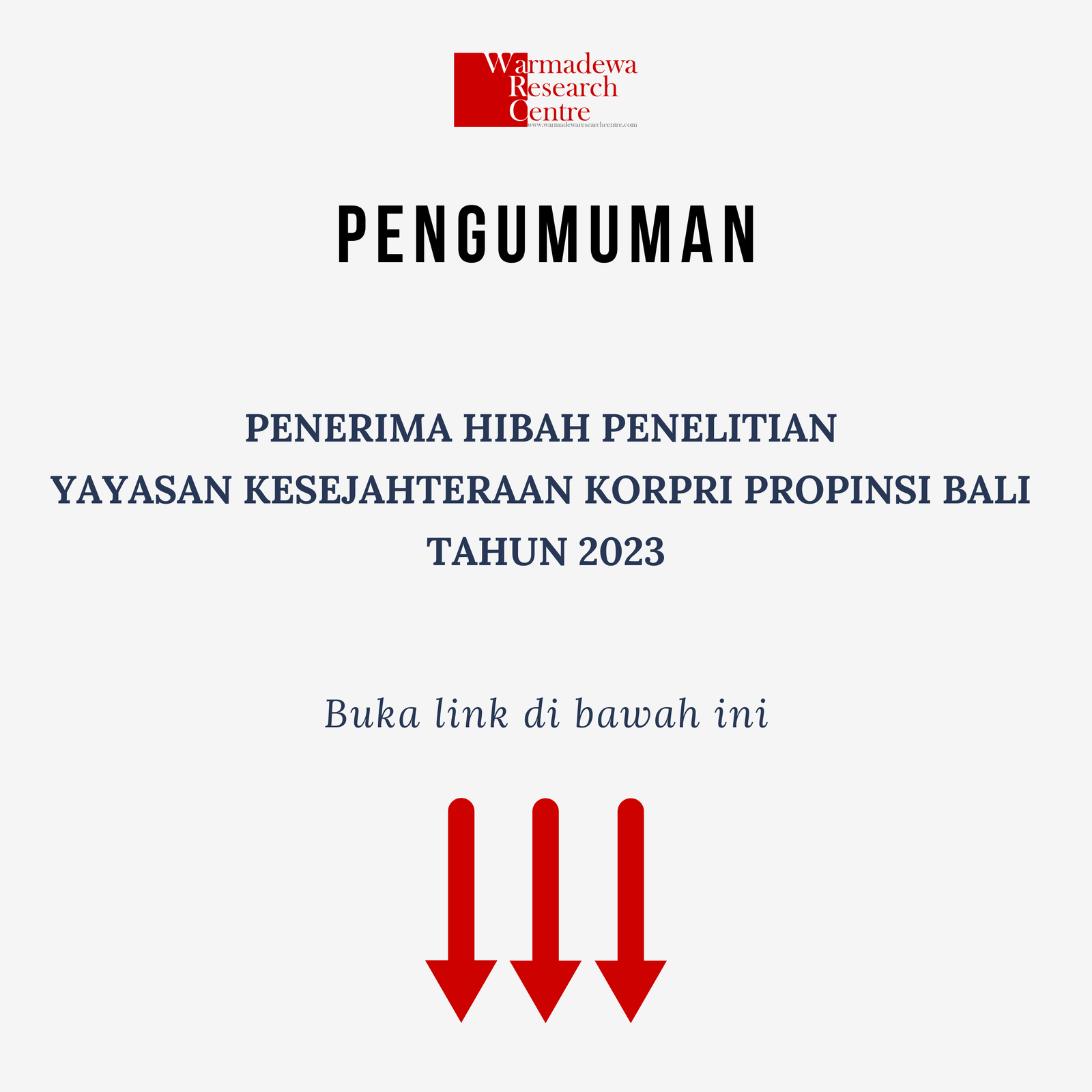 Pengumuman Penerima Hibah Penelitian  Yayasan Kesejahteraan Korpri Propinsi Bali  tahun 2023